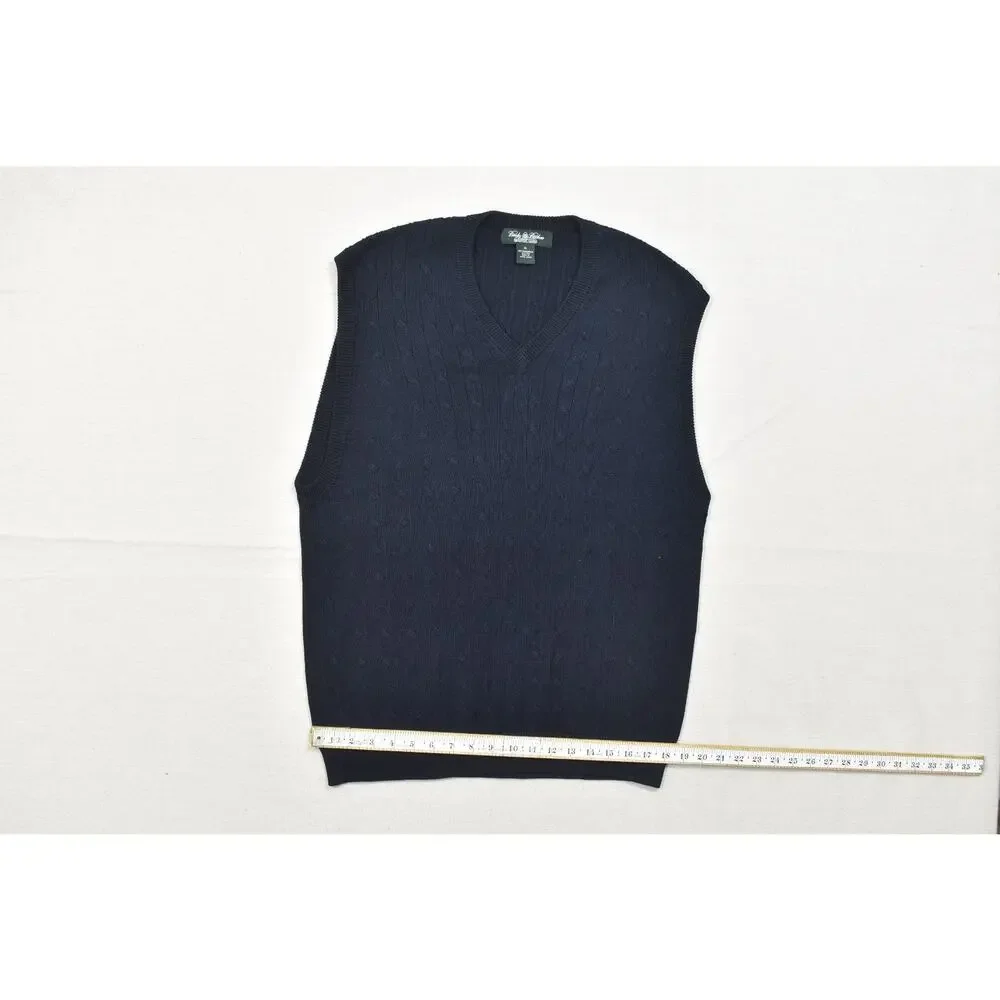 Brooks Brothers Country Club Sweater Vest XL Navy Blue Cable Knit 100% Mercerize